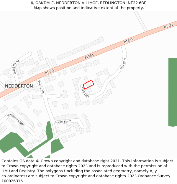 6, OAKDALE, NEDDERTON VILLAGE, BEDLINGTON, NE22 6BE: Location map and indicative extent of plot