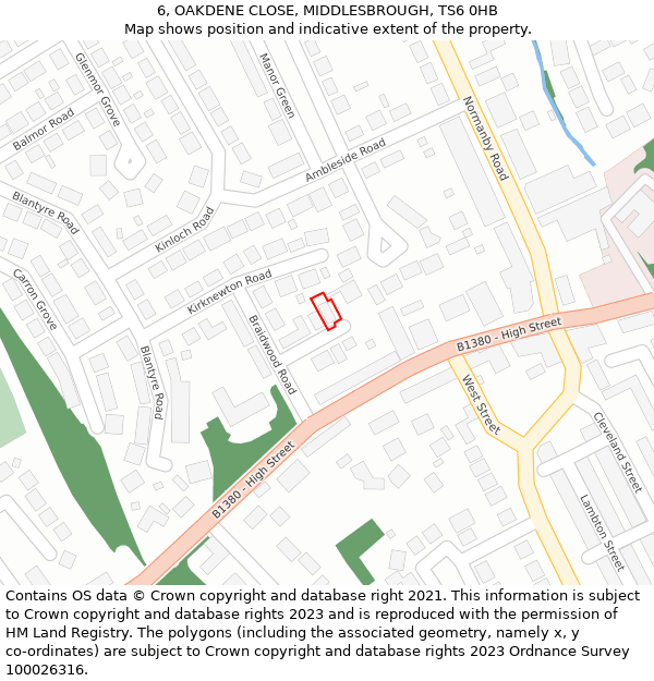 6, OAKDENE CLOSE, MIDDLESBROUGH, TS6 0HB: Location map and indicative extent of plot