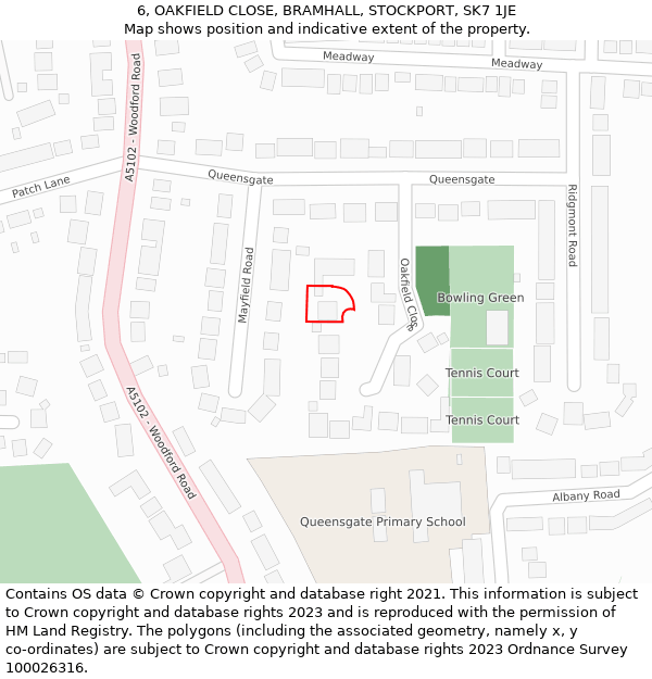 6, OAKFIELD CLOSE, BRAMHALL, STOCKPORT, SK7 1JE: Location map and indicative extent of plot