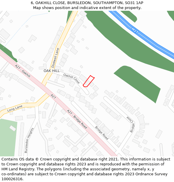 6, OAKHILL CLOSE, BURSLEDON, SOUTHAMPTON, SO31 1AP: Location map and indicative extent of plot