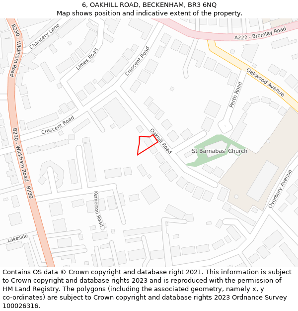 6, OAKHILL ROAD, BECKENHAM, BR3 6NQ: Location map and indicative extent of plot