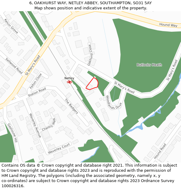 6, OAKHURST WAY, NETLEY ABBEY, SOUTHAMPTON, SO31 5AY: Location map and indicative extent of plot