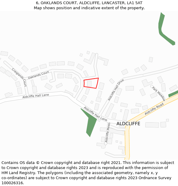 6, OAKLANDS COURT, ALDCLIFFE, LANCASTER, LA1 5AT: Location map and indicative extent of plot