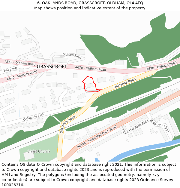 6, OAKLANDS ROAD, GRASSCROFT, OLDHAM, OL4 4EQ: Location map and indicative extent of plot