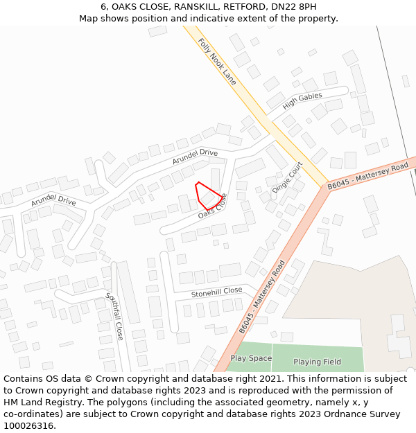 6, OAKS CLOSE, RANSKILL, RETFORD, DN22 8PH: Location map and indicative extent of plot