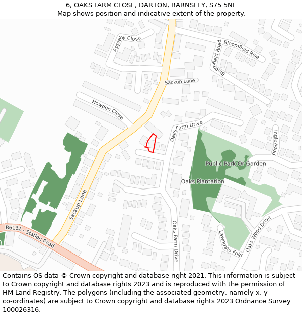 6, OAKS FARM CLOSE, DARTON, BARNSLEY, S75 5NE: Location map and indicative extent of plot