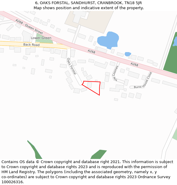 6, OAKS FORSTAL, SANDHURST, CRANBROOK, TN18 5JR: Location map and indicative extent of plot