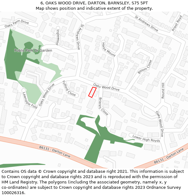 6, OAKS WOOD DRIVE, DARTON, BARNSLEY, S75 5PT: Location map and indicative extent of plot