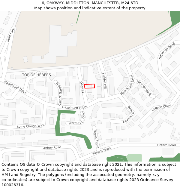 6, OAKWAY, MIDDLETON, MANCHESTER, M24 6TD: Location map and indicative extent of plot