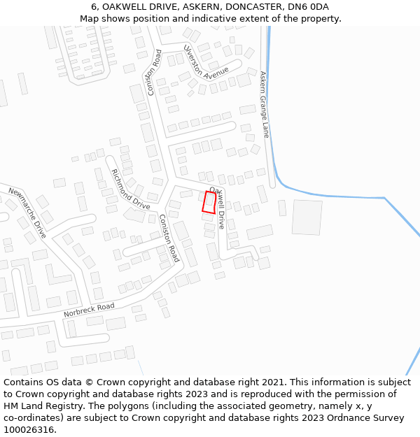6, OAKWELL DRIVE, ASKERN, DONCASTER, DN6 0DA: Location map and indicative extent of plot