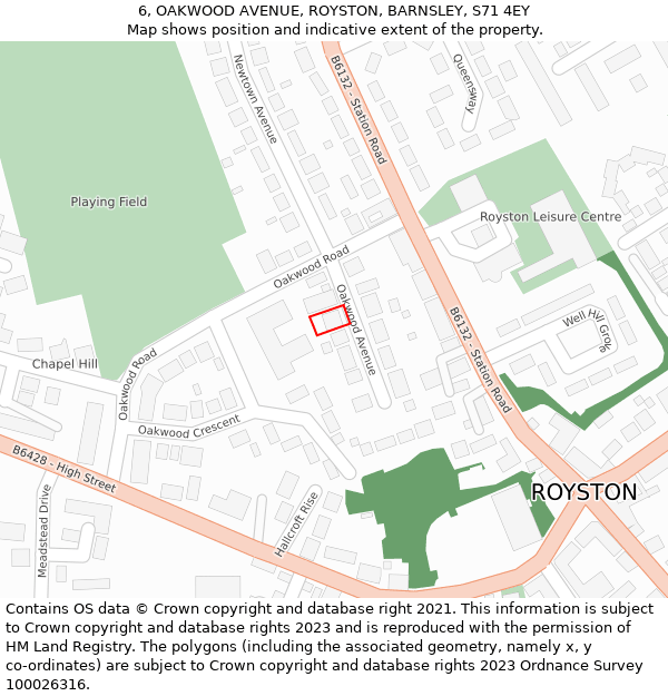 6, OAKWOOD AVENUE, ROYSTON, BARNSLEY, S71 4EY: Location map and indicative extent of plot