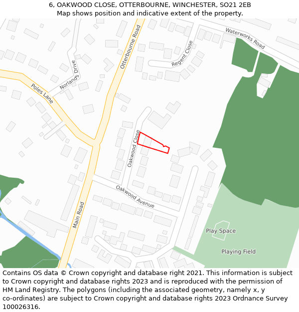 6, OAKWOOD CLOSE, OTTERBOURNE, WINCHESTER, SO21 2EB: Location map and indicative extent of plot