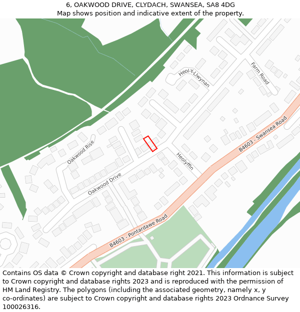 6, OAKWOOD DRIVE, CLYDACH, SWANSEA, SA8 4DG: Location map and indicative extent of plot