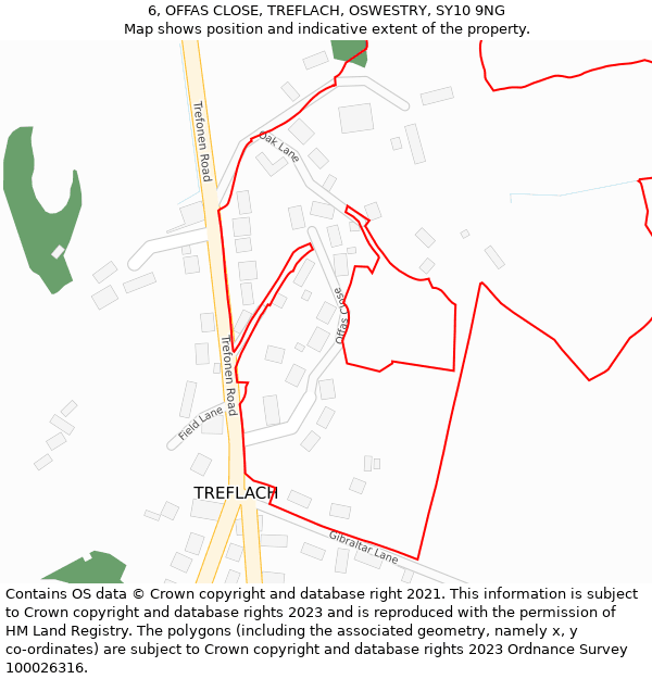 6, OFFAS CLOSE, TREFLACH, OSWESTRY, SY10 9NG: Location map and indicative extent of plot