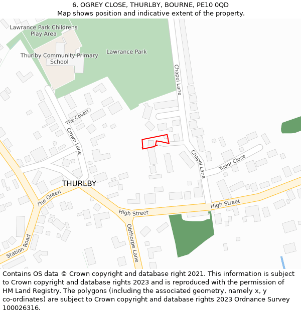 6, OGREY CLOSE, THURLBY, BOURNE, PE10 0QD: Location map and indicative extent of plot