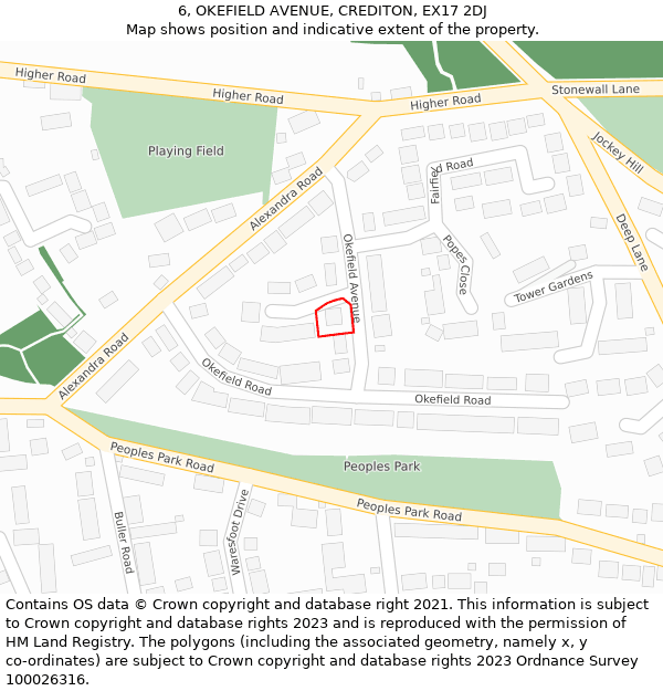 6, OKEFIELD AVENUE, CREDITON, EX17 2DJ: Location map and indicative extent of plot