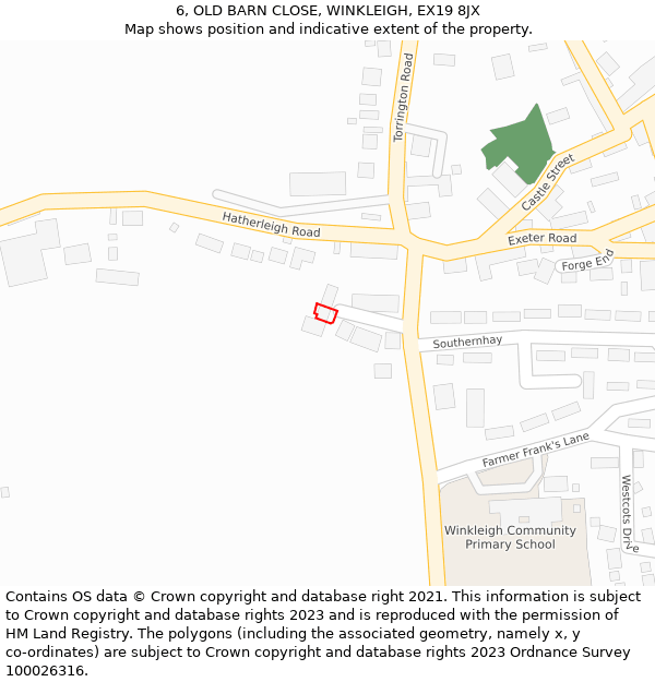 6, OLD BARN CLOSE, WINKLEIGH, EX19 8JX: Location map and indicative extent of plot