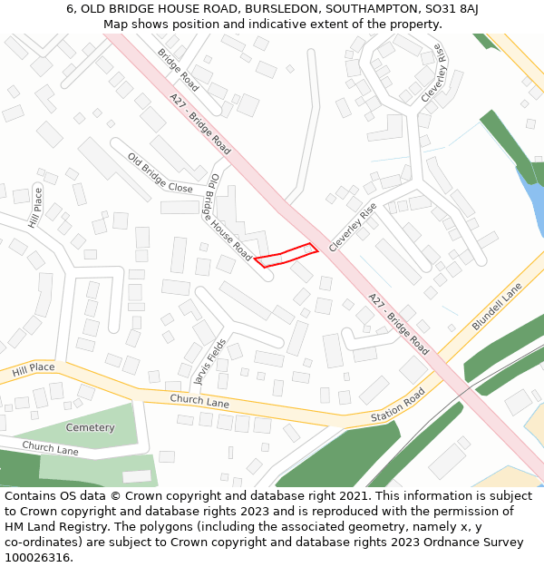 6, OLD BRIDGE HOUSE ROAD, BURSLEDON, SOUTHAMPTON, SO31 8AJ: Location map and indicative extent of plot