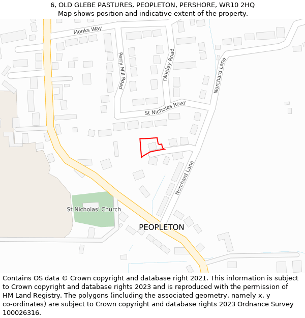 6, OLD GLEBE PASTURES, PEOPLETON, PERSHORE, WR10 2HQ: Location map and indicative extent of plot