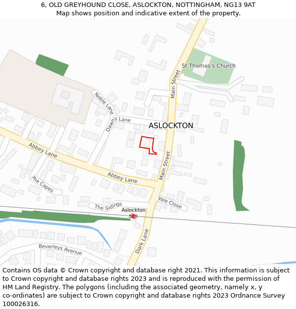 6, OLD GREYHOUND CLOSE, ASLOCKTON, NOTTINGHAM, NG13 9AT: Location map and indicative extent of plot