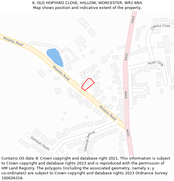 6, OLD HOPYARD CLOSE, HALLOW, WORCESTER, WR2 6NA: Location map and indicative extent of plot