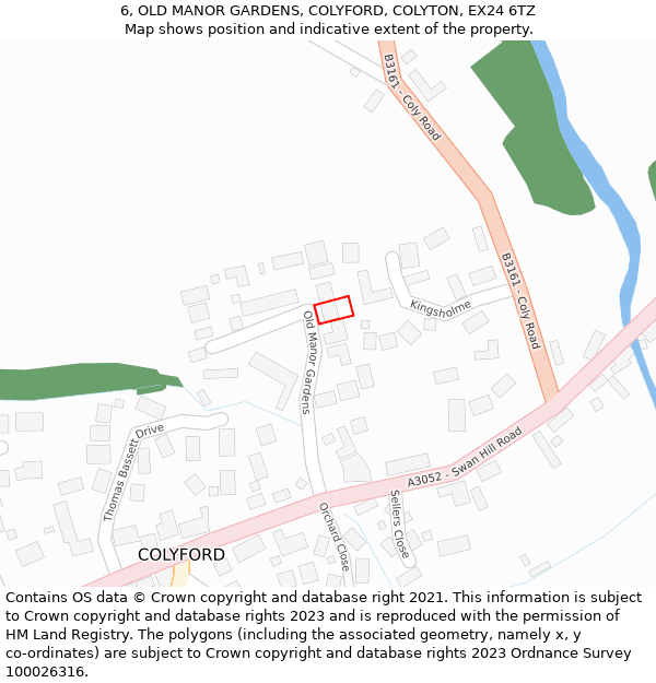 6, OLD MANOR GARDENS, COLYFORD, COLYTON, EX24 6TZ: Location map and indicative extent of plot