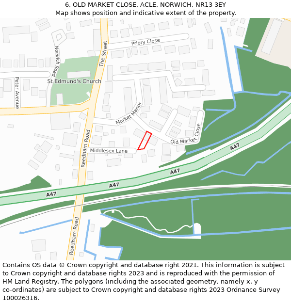 6, OLD MARKET CLOSE, ACLE, NORWICH, NR13 3EY: Location map and indicative extent of plot