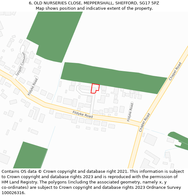 6, OLD NURSERIES CLOSE, MEPPERSHALL, SHEFFORD, SG17 5PZ: Location map and indicative extent of plot