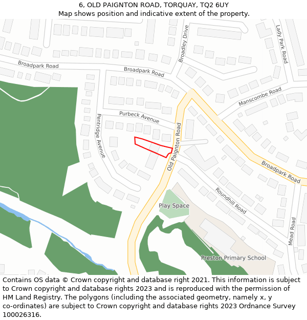 6, OLD PAIGNTON ROAD, TORQUAY, TQ2 6UY: Location map and indicative extent of plot