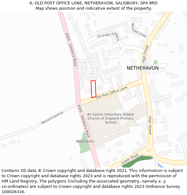 6, OLD POST OFFICE LANE, NETHERAVON, SALISBURY, SP4 9RD: Location map and indicative extent of plot