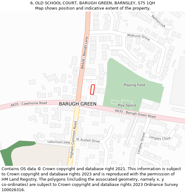 6, OLD SCHOOL COURT, BARUGH GREEN, BARNSLEY, S75 1QH: Location map and indicative extent of plot