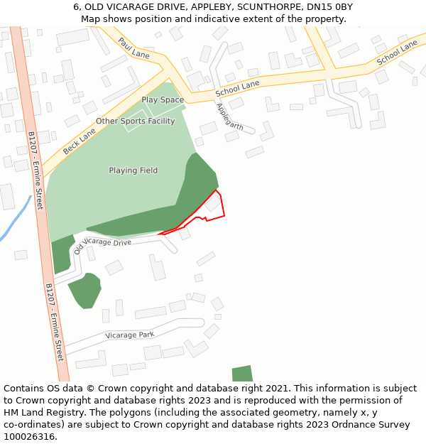 6, OLD VICARAGE DRIVE, APPLEBY, SCUNTHORPE, DN15 0BY: Location map and indicative extent of plot