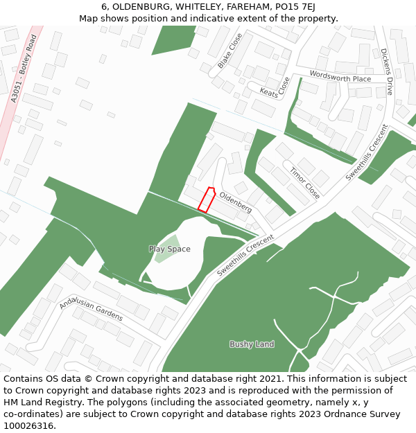6, OLDENBURG, WHITELEY, FAREHAM, PO15 7EJ: Location map and indicative extent of plot