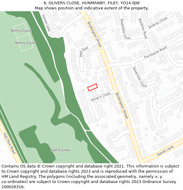 6, OLIVERS CLOSE, HUNMANBY, FILEY, YO14 0JW: Location map and indicative extent of plot