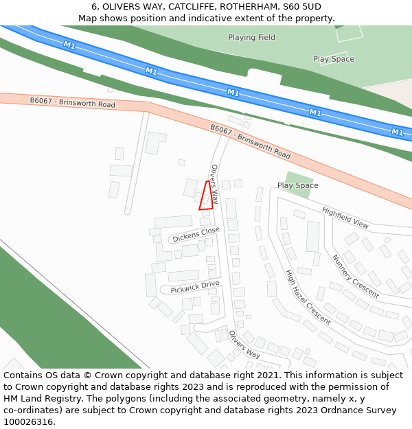 6, OLIVERS WAY, CATCLIFFE, ROTHERHAM, S60 5UD: Location map and indicative extent of plot