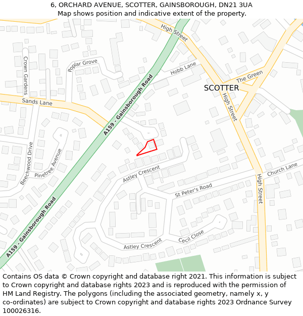 6, ORCHARD AVENUE, SCOTTER, GAINSBOROUGH, DN21 3UA: Location map and indicative extent of plot