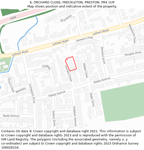 6, ORCHARD CLOSE, FRECKLETON, PRESTON, PR4 1UP: Location map and indicative extent of plot