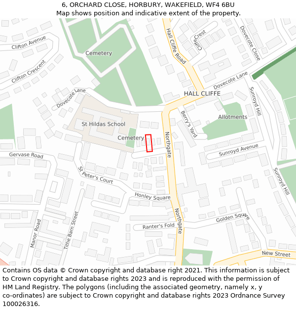 6, ORCHARD CLOSE, HORBURY, WAKEFIELD, WF4 6BU: Location map and indicative extent of plot