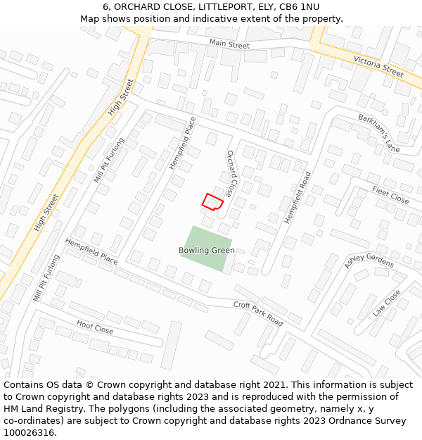 6, ORCHARD CLOSE, LITTLEPORT, ELY, CB6 1NU: Location map and indicative extent of plot