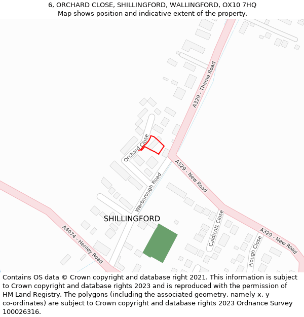6, ORCHARD CLOSE, SHILLINGFORD, WALLINGFORD, OX10 7HQ: Location map and indicative extent of plot