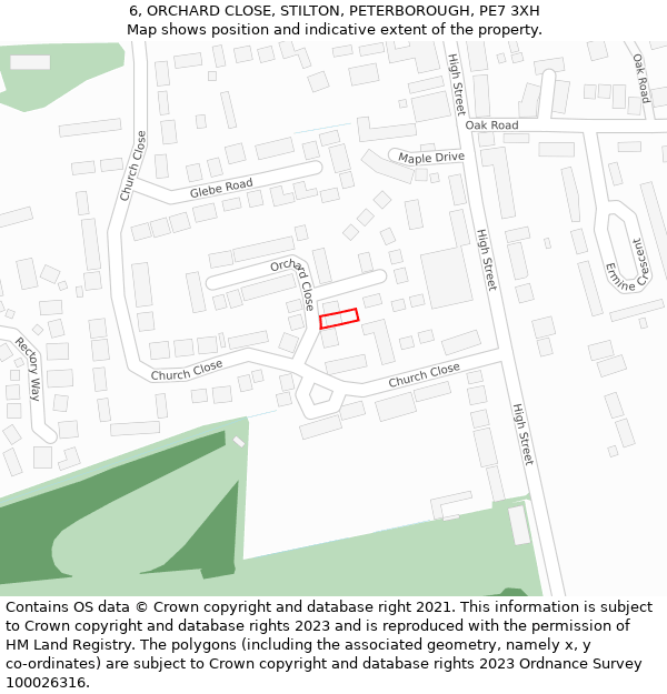 6, ORCHARD CLOSE, STILTON, PETERBOROUGH, PE7 3XH: Location map and indicative extent of plot