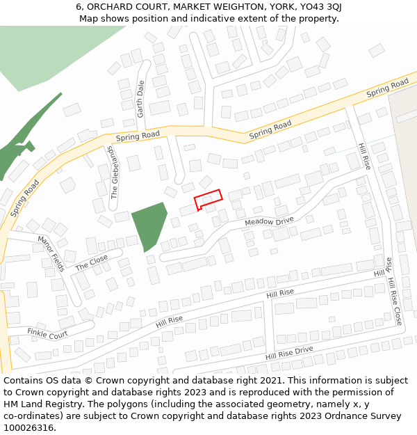 6, ORCHARD COURT, MARKET WEIGHTON, YORK, YO43 3QJ: Location map and indicative extent of plot