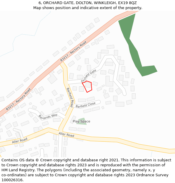 6, ORCHARD GATE, DOLTON, WINKLEIGH, EX19 8QZ: Location map and indicative extent of plot