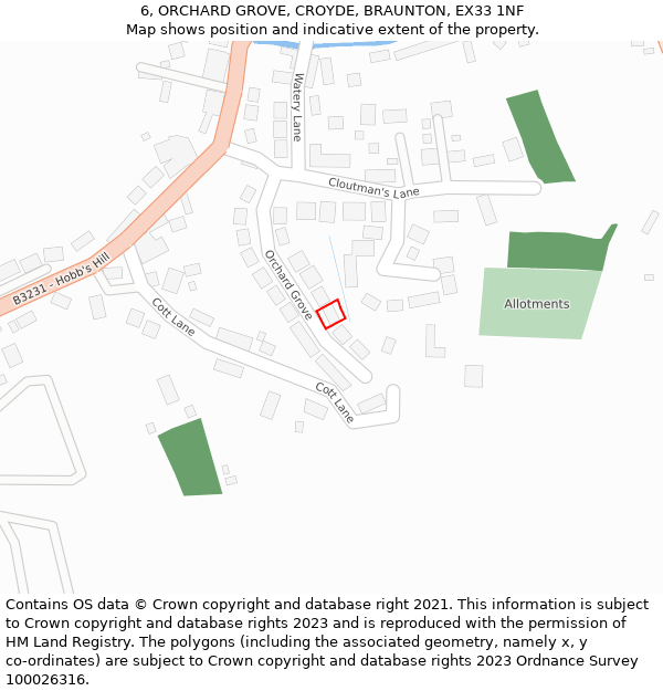 6, ORCHARD GROVE, CROYDE, BRAUNTON, EX33 1NF: Location map and indicative extent of plot