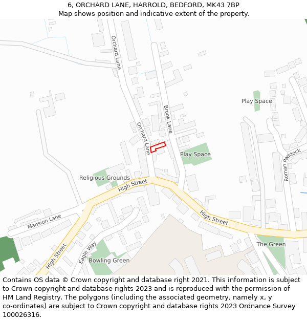 6, ORCHARD LANE, HARROLD, BEDFORD, MK43 7BP: Location map and indicative extent of plot