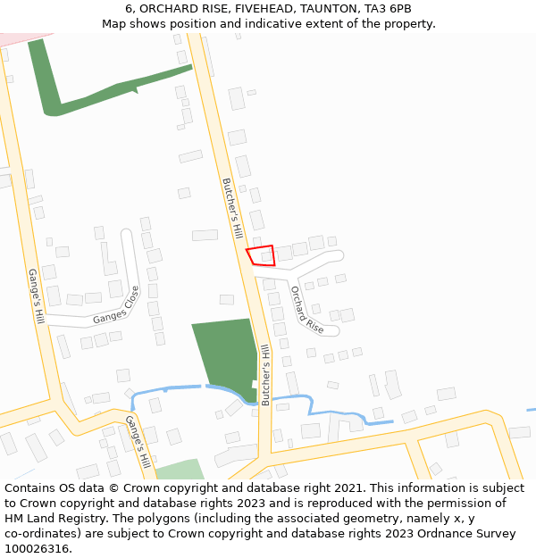 6, ORCHARD RISE, FIVEHEAD, TAUNTON, TA3 6PB: Location map and indicative extent of plot