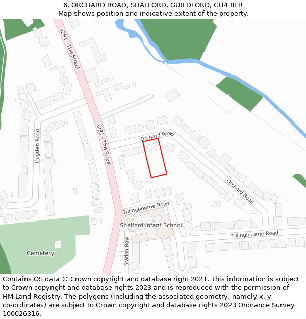6, ORCHARD ROAD, SHALFORD, GUILDFORD, GU4 8ER: Location map and indicative extent of plot