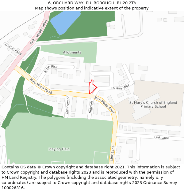 6, ORCHARD WAY, PULBOROUGH, RH20 2TA: Location map and indicative extent of plot