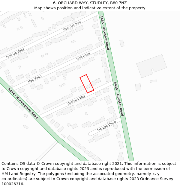 6, ORCHARD WAY, STUDLEY, B80 7NZ: Location map and indicative extent of plot