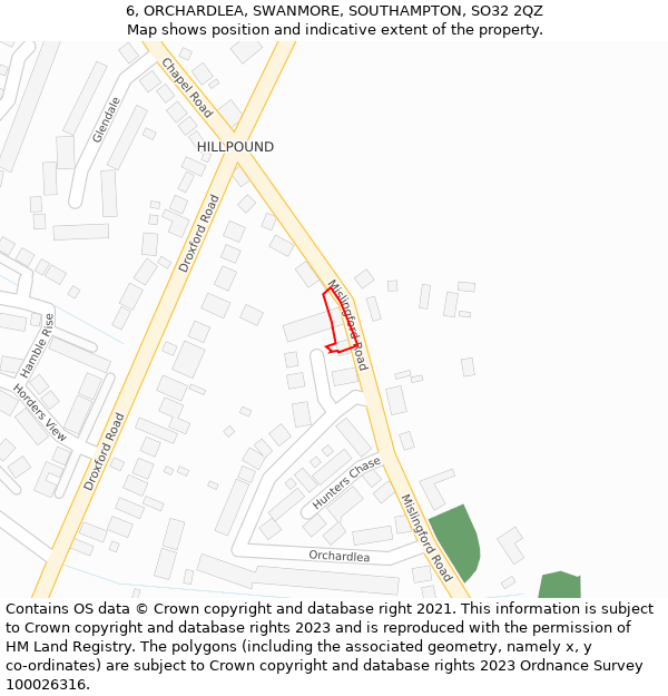 6, ORCHARDLEA, SWANMORE, SOUTHAMPTON, SO32 2QZ: Location map and indicative extent of plot